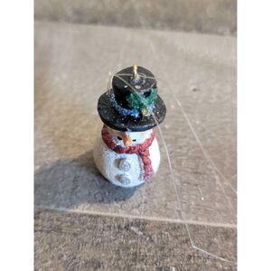Smiling mini Snowman Red Scarf ornament Xmas glitter